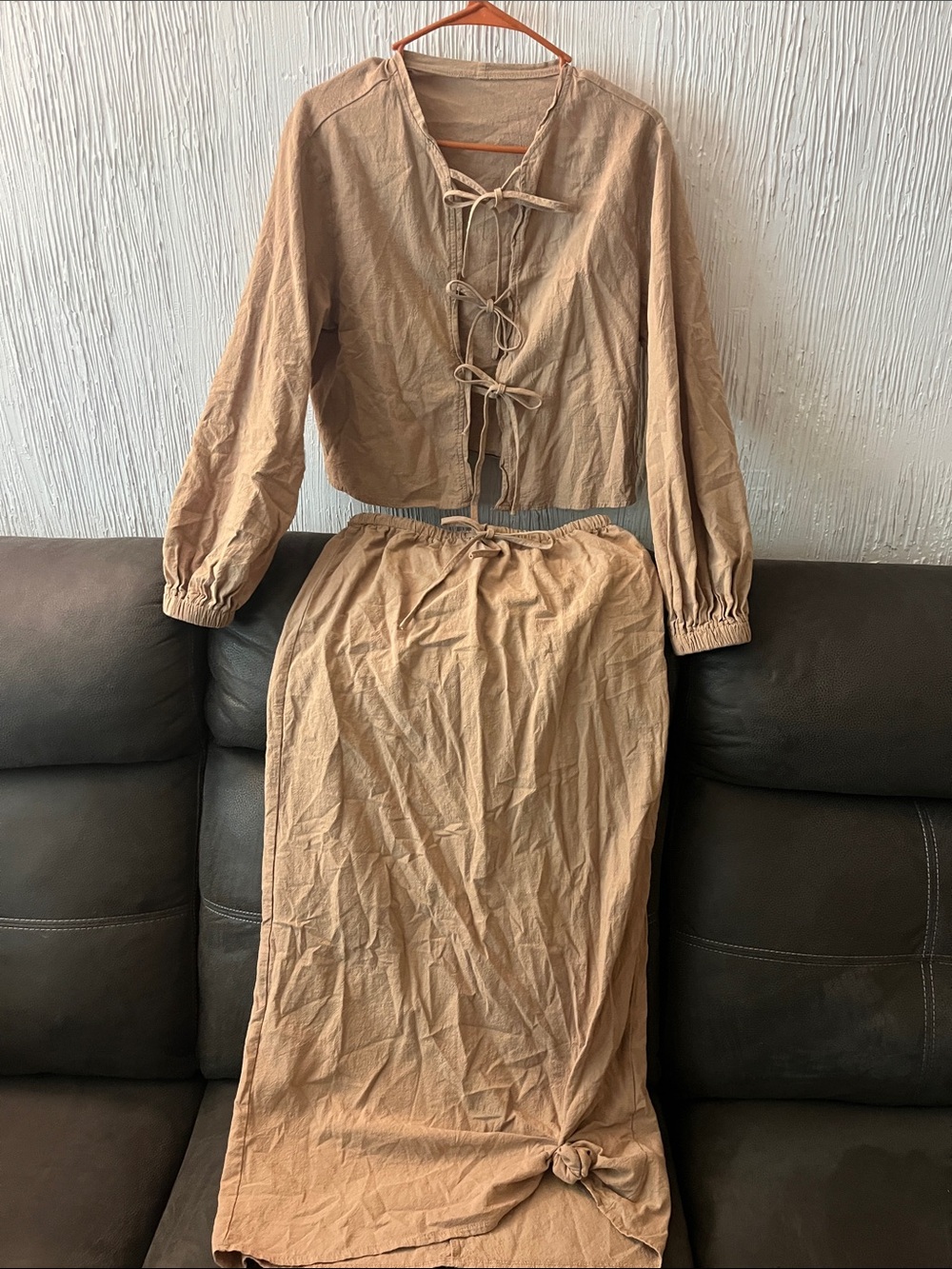 Source Unknown Tan Maxi Skirt with Drawstring Waist